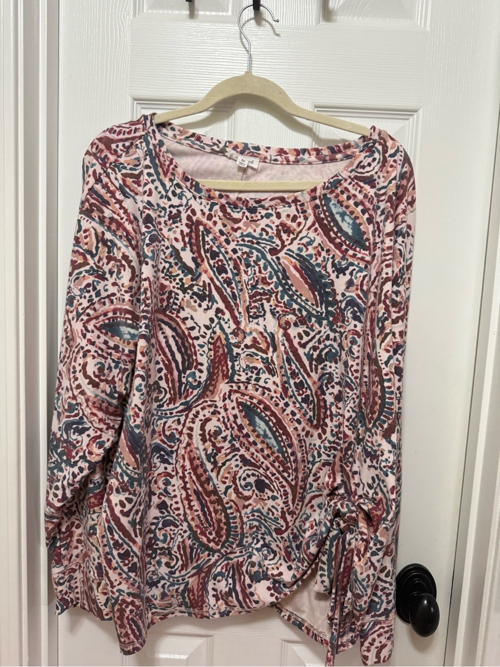 Westbound Pink Multi Paisley Tie-Hem Long Sleeve Top